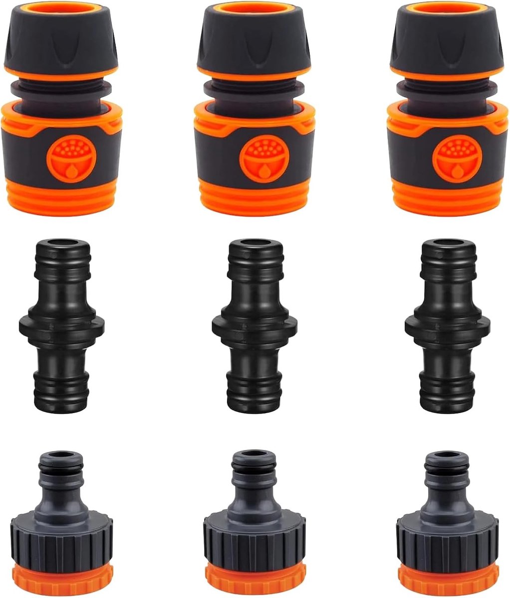 Set van 9 Slangfittingen, 1/2 inch, Slangverbinder, Tuinslang Koppeling, Universele Slangaccessoires voor Tuinonderhoud