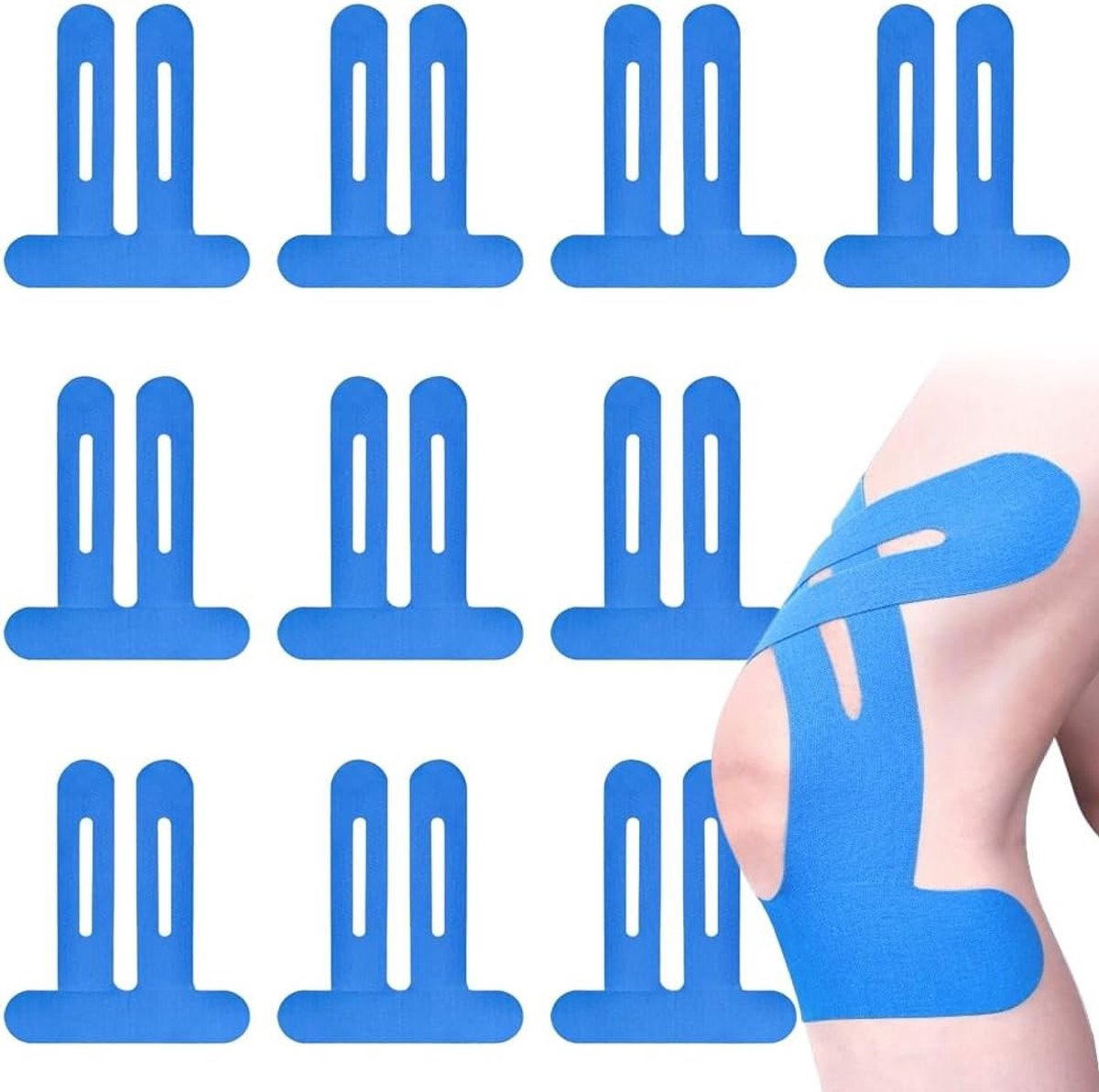 Professionele Pre-Cut Kinesiotape voor Sporters - 10 Stuks, Huidvriendelijk, Waterdicht en Elastisch, Ideaal voor Knie- en Elleboogpijn, Fysiotherapie Tape