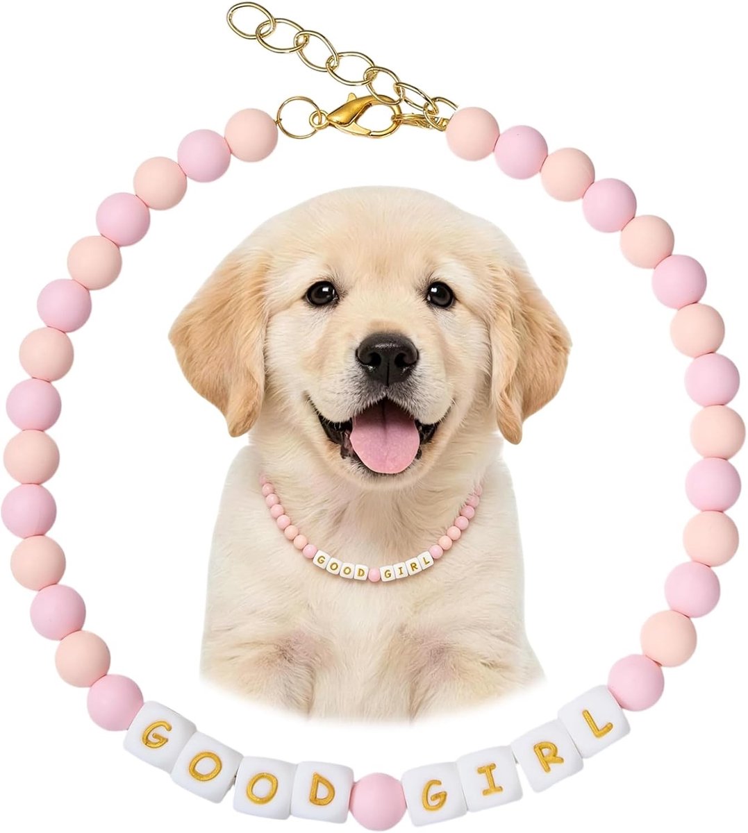 Verstelbare Kralen Kraag voor Honden en Katten met Roze Siliconen Kralen - Sieraden Accessoires voor Grote, Medium en Kleine Honden