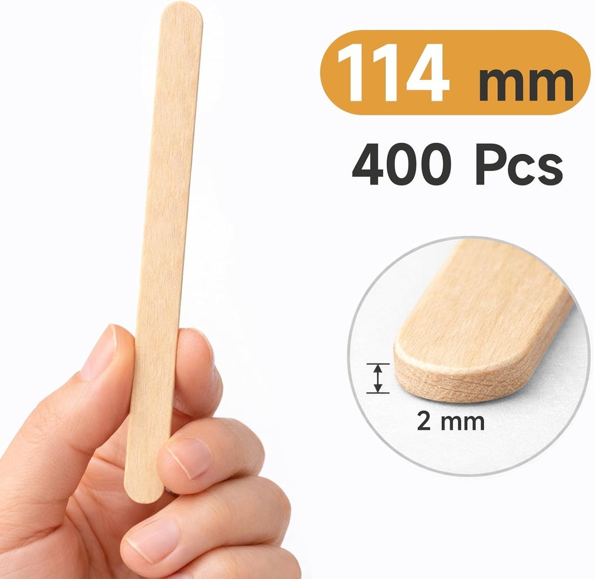 400 Stuks IJsstokjes van Hout - 114 mm Knutselstokjes voor Creatieve Projecten, Houten Spatels en DIY Crafts