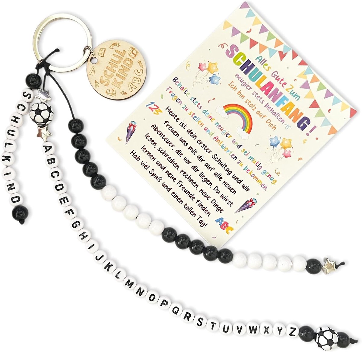Bereid je kind voor op een geweldige start met deze rekenketting als eerste schoolcadeau, inclusief geluksbrenger en wenskaart voor de eerste schooldag.