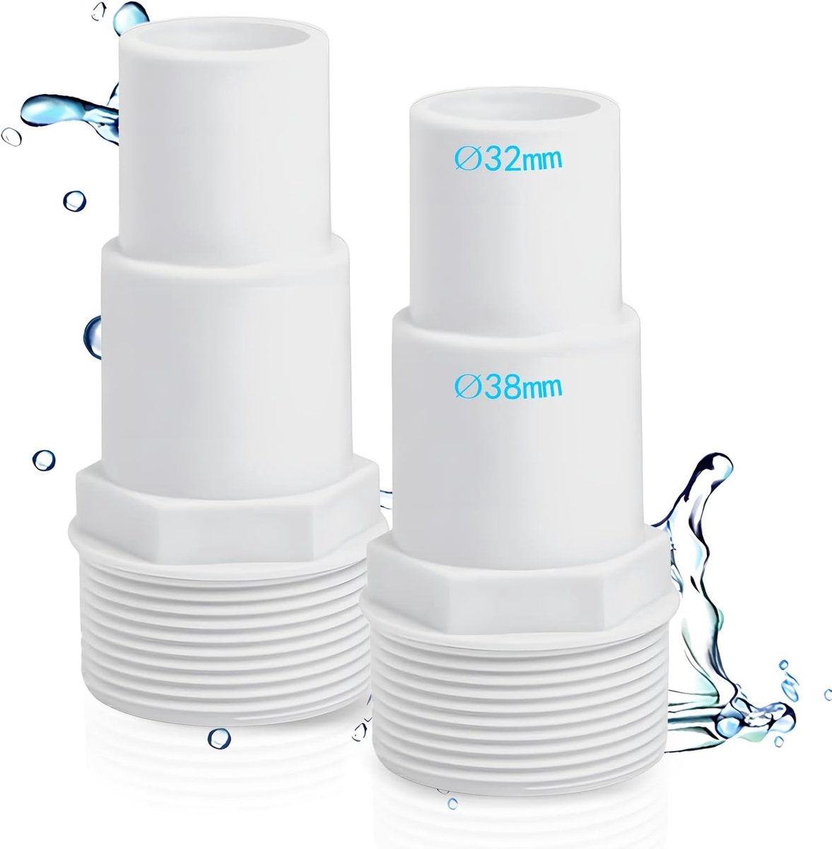 2-delige zwembadslangconnector set, slangverbinding voor zwembad, diameter 32/38 mm naar 1,5 inch, zwembadadapter - wit