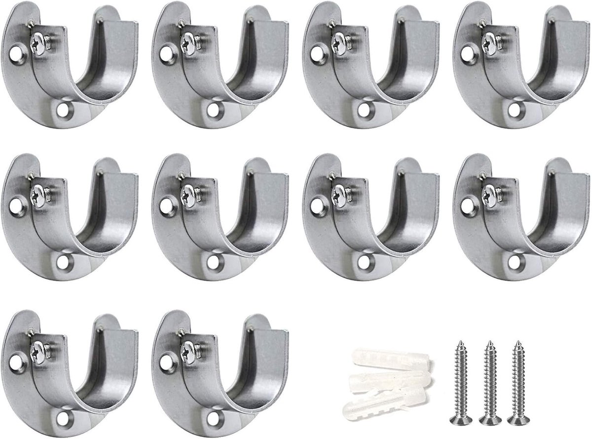 Sterke U-vormige Flenssteunen voor Douchegordijnstangen van RVS - 32mm, Set van 10 Stuks, Inclusief Schroeven