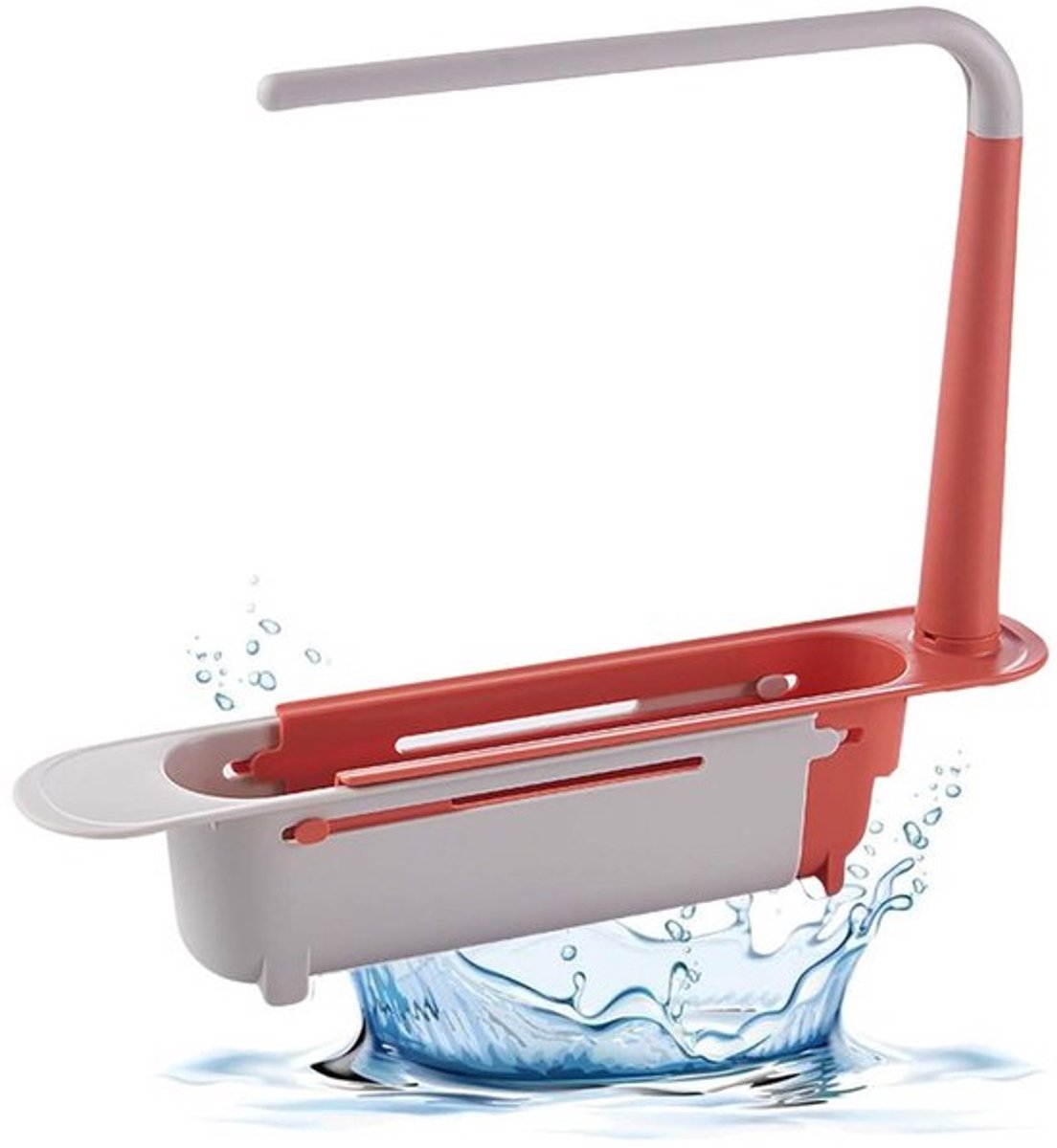 Sponshouder voor keukenspoelbak, schaalbaar, sponshouder, keuken, wastafel, organizer, gootsteen, keuken, sponshouder voor keuken, sponshouder voor het opbergen van doeken, sponzen (rood)