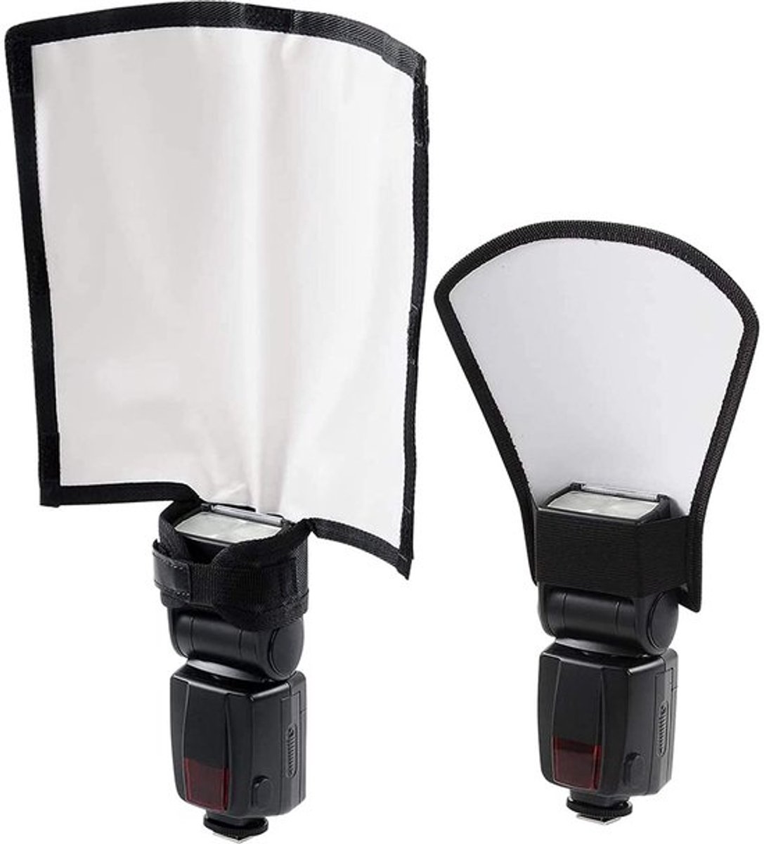 Flash Diffuser - 2 Stuks - Zilver/Witte Reflector - Draagbare Softbox - Universele Speedlite - Geschikt voor Fotostudio - 20 cm x 18.5 cm - Fotografie Reflector
