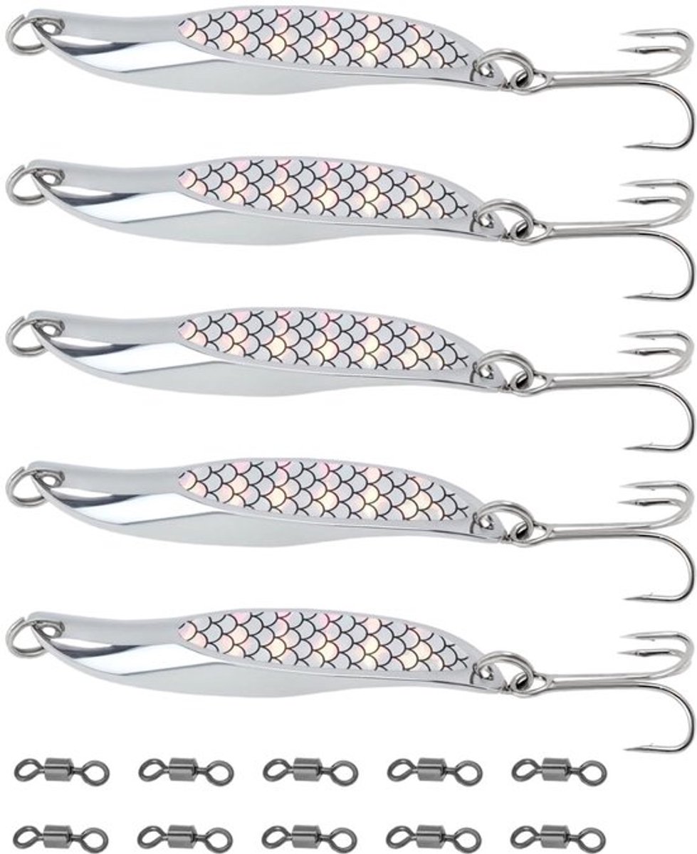 Kunstaas 5Pcs - Metalen Dreggen 65mm - 21g Gewicht - Voor Baars/Makreel/Forel/Snoekzalm - Scherpe Haken - Ideaal voor Werpen/Trollen - Visaas