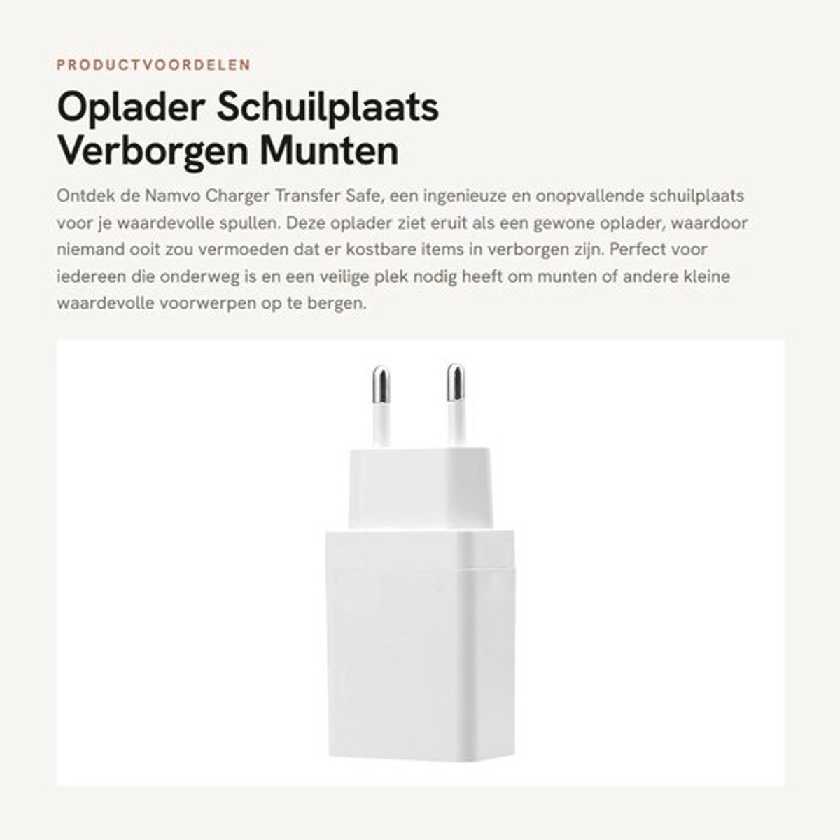 Oplader Schuilplaats - Verborgen Munten - Compact en Discreet - Witte Euromaat - Veilig Bewaren - Ideaal voor Reizen - Klein en Handig