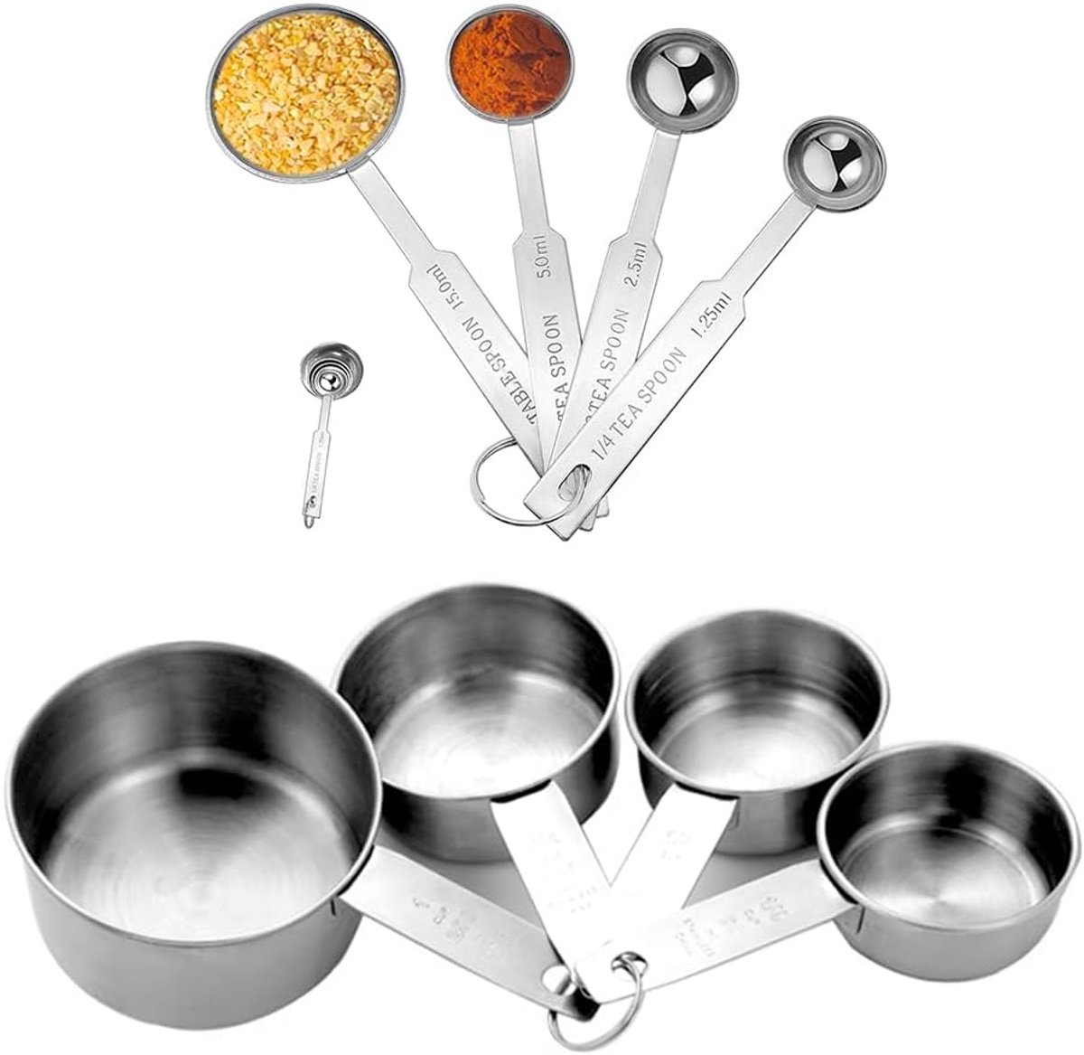 SnelShoppen - 8-delige Maatbekerset en Maatlepelset van RVS voor Bakken en Koken - Keukenaccessoires voor Precisie Maten - Ideaal voor Feesten en Dage