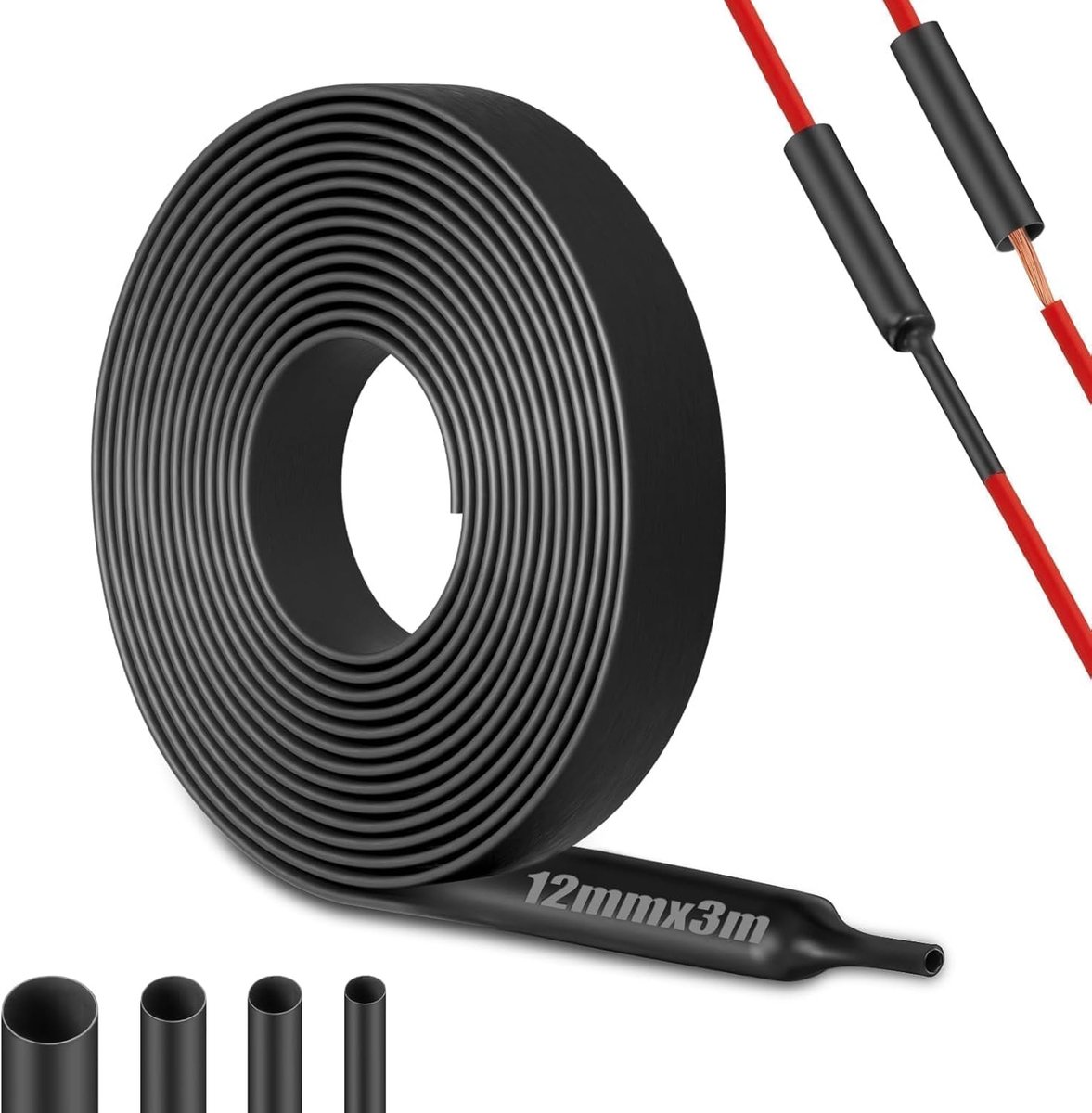 Waterdichte Krimpkous 4:1 Zwart met Lijm - Voor Kabelisolatie, Reparaties en Kabelbundeling (12mm x 3m)