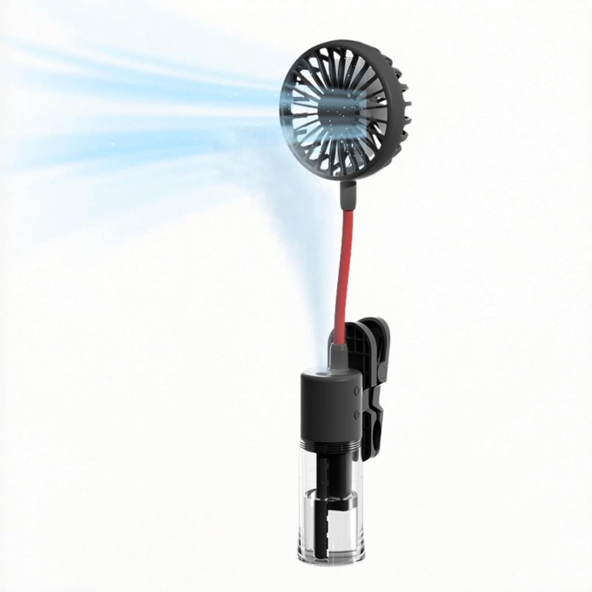 GELLDG Handventilator met waterkoeling – Compacte handventilator – Voorzien van 360° verstelbare clip – Draagbaar en oplaadbaar ontwerp – 4 snelheidsstanden – Geschikt voor op reis en op kantoor – Zwart