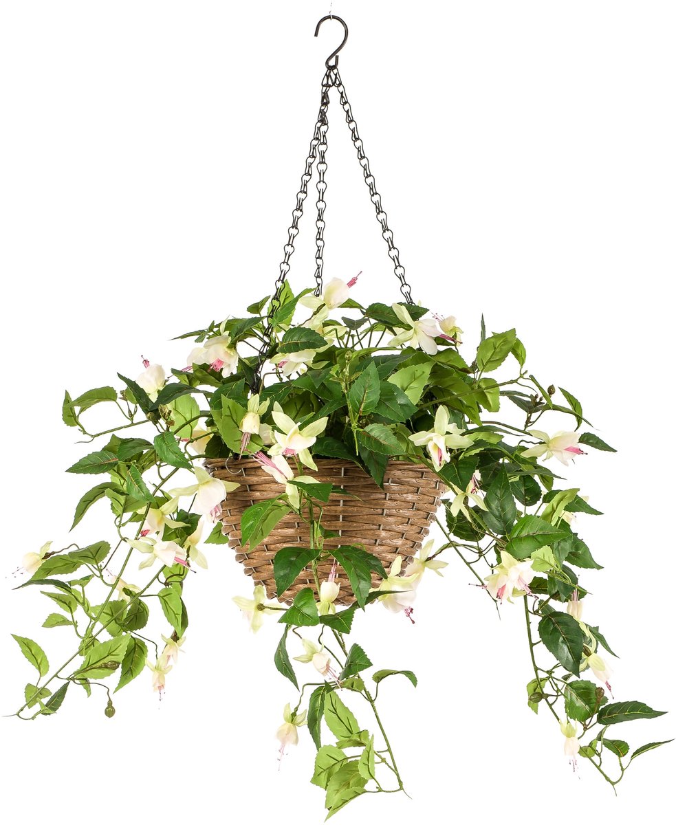 Emerald Kunstplant Fuchsia in hangmand UV crème/roze 45cm - Kunstplant voor binnen Créme