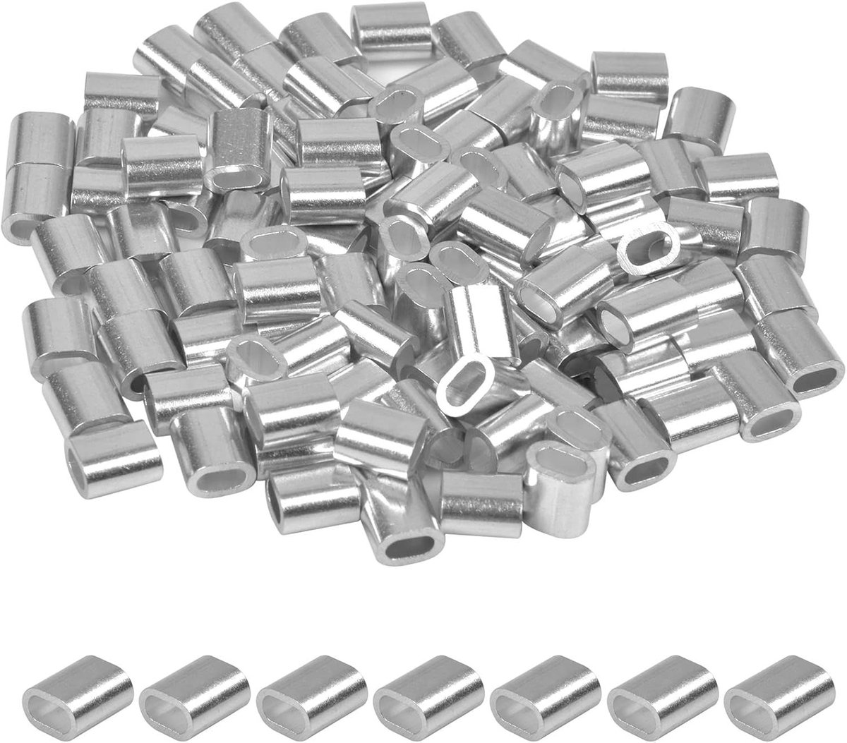 100 stuks Aluminium Sleeves voor Draden - Ovale Persklemmen, Kabelclips en Kabelbevestigingen voor 2 mm Kabels