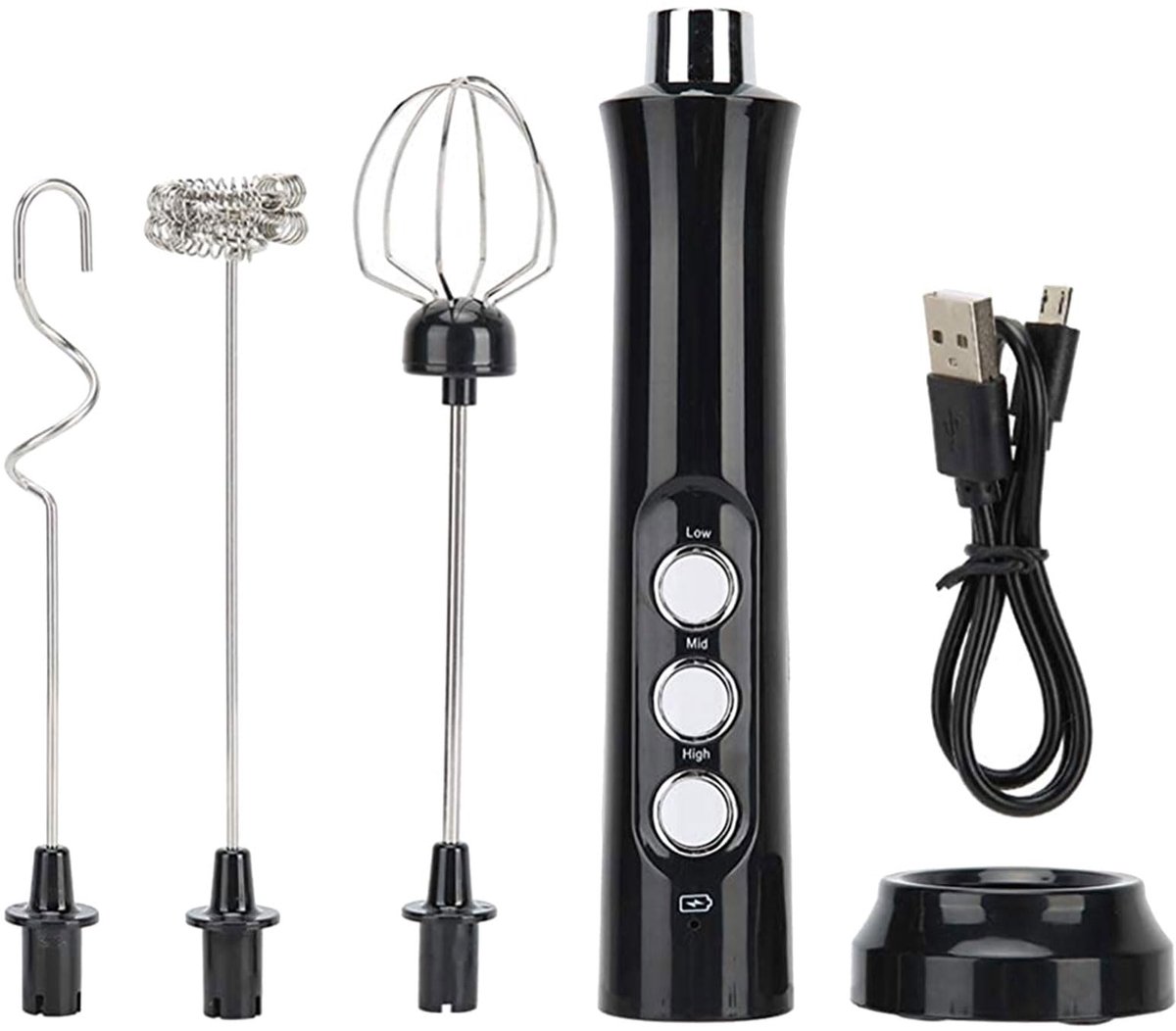 longziming -Elektrische Melkopschuimer - USB Oplaadbare Melkopschuimer - 3 Snelheden Instelbaar - RVS Garde - Voor Cappuccino Latte Macchiato Koffie en Matcha