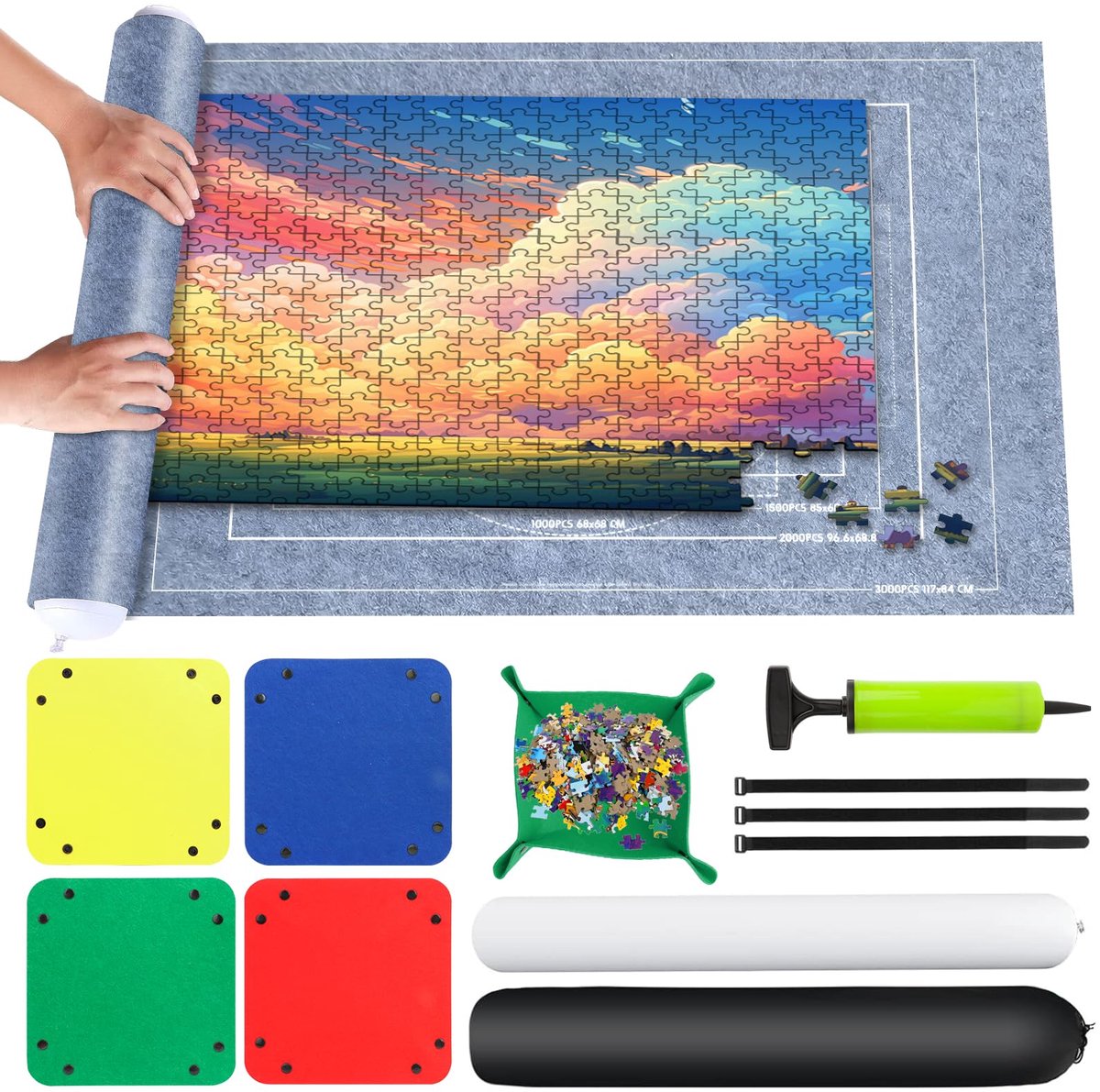 SnelShoppen - Puzzelmat Draagbare Rolmat 100 x 140 cm voor 1000-3000 Stukjes Puzzels - Grijs - Perfect voor Thuis, Reizen, en Puzzelplezier