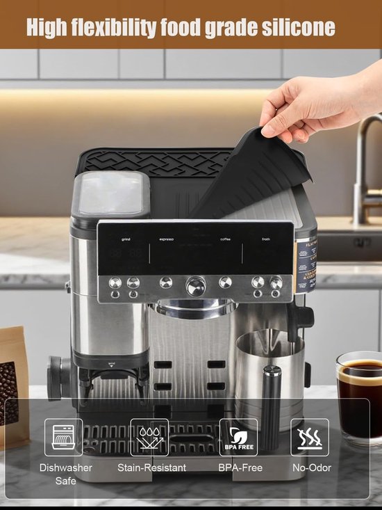 Warmte-isolatiemat voor koffiezetmachine，Siliconen mat Geschikt voor Ninja Luxe Espresso koffiemachine ES601, top mat accessoires Geschikt voor Ninja Luxe Cafe, beschermt bovenoppervlak, antislip, waterdicht, hittebestendig van warmte — afbeelding 2
