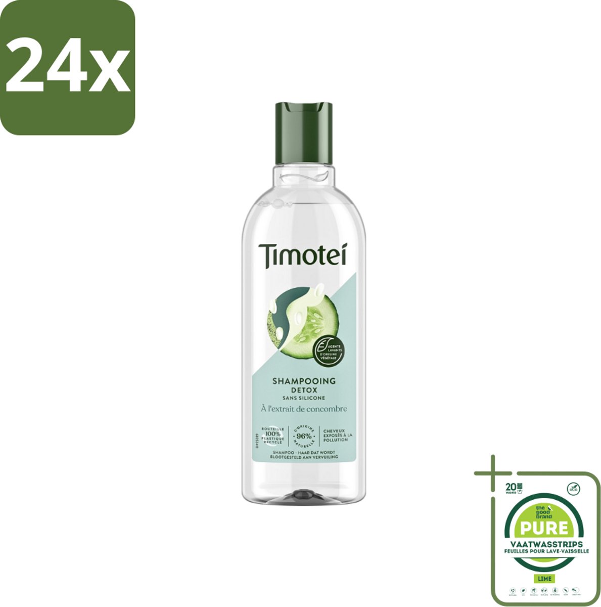 Timotei - Shampoo - Detox - Komkommerextract - 300ml - Voordeelverpakking - 24 stuks - Timotei shampoo - Detox shampoo