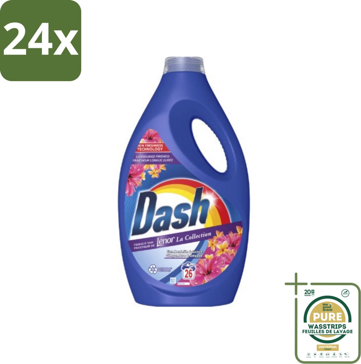 Dash - Lenor Collectie - Vloeibaar Wasmiddel - Witte en Gekleurde Was - Kersenbloesem - 26 Wasbeurten - Voordeelverpakking - 24 stuks - Lenor - Geur