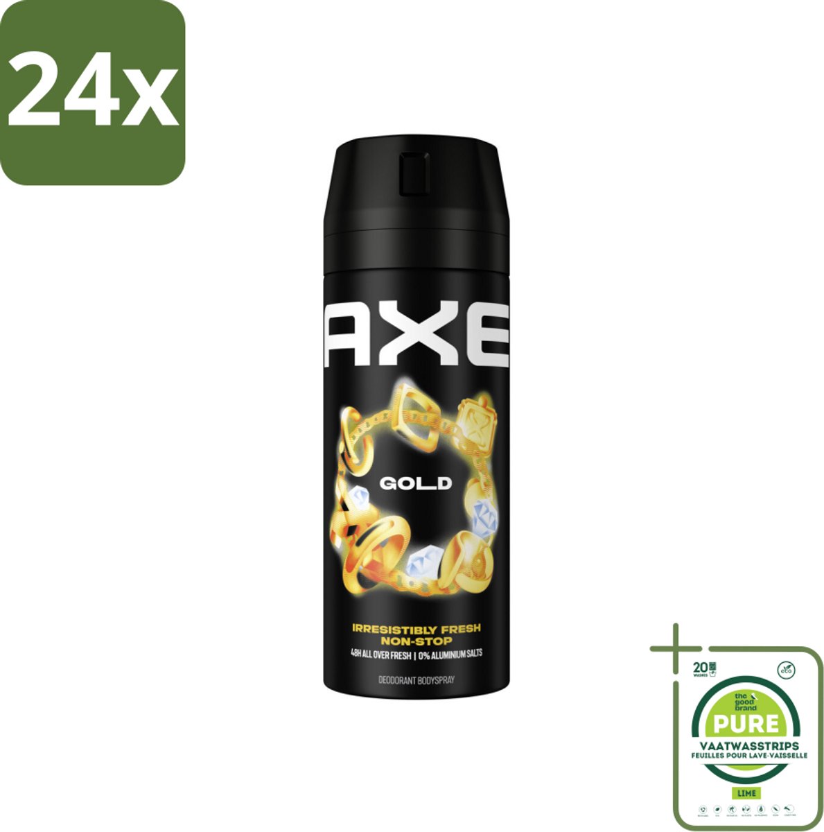 Axe - Deodorant Bodyspray - 48hrs Fresh - Gold - Oud Wood & Fresh Vanilla - 150 ml - Voordeelverpakking - 24 stuks - Deodorant - Axe