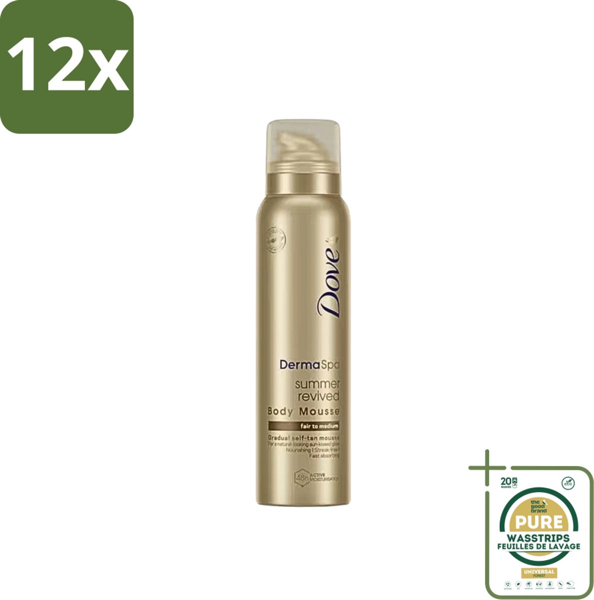 Dove DermaSpa - Zelfbruiner - Tanning Mousse - Medium-Dark - 150 ml - Voordeelverpakking - 12 stuks - Natuurlijke bruining - Gelijkmatige bruining