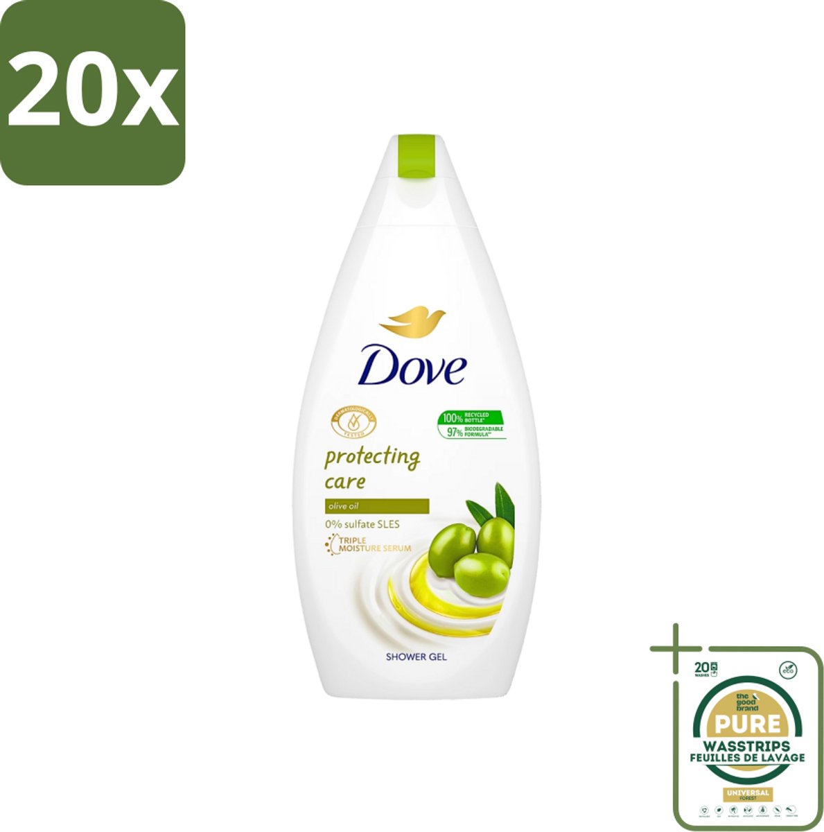 20 x Dove Protecting Care - Douchegel - Olijfolie - Sulfaatvrij - 450 ml - Grootverpakking - Douchegel - Olijfolie - Huidverzorging - Sulfaatvrije Douchegel - Hydraterende Crème