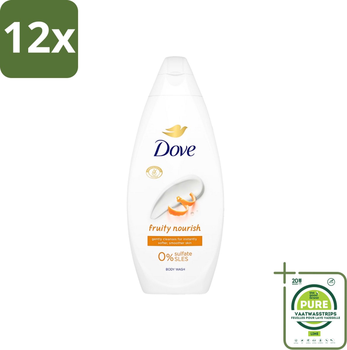 Dove Fruity Nourish - Douchegel - Sulfaatvrij - 250 ml - Voordeelverpakking - 12 stuks - Douchegel - Dove