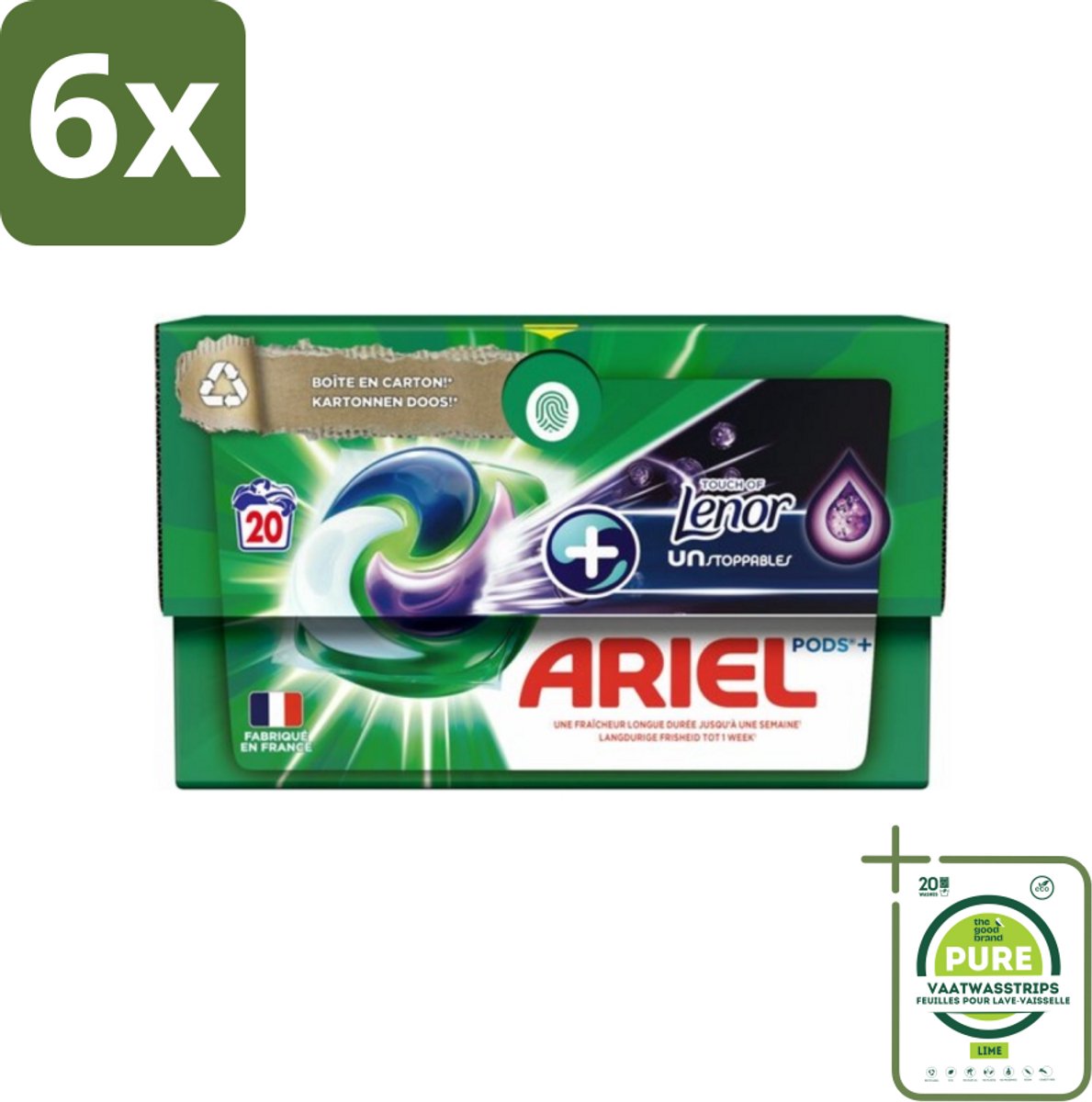 Ariel Original - Touch of Lenor Unstoppables - Wasmiddelcapsules - Pods+ - Witte en Gekleurde Was - 20 Wasbeurten - Voordeelverpakking - 6 stuks - Wasmiddelcapsules - Waspoeder