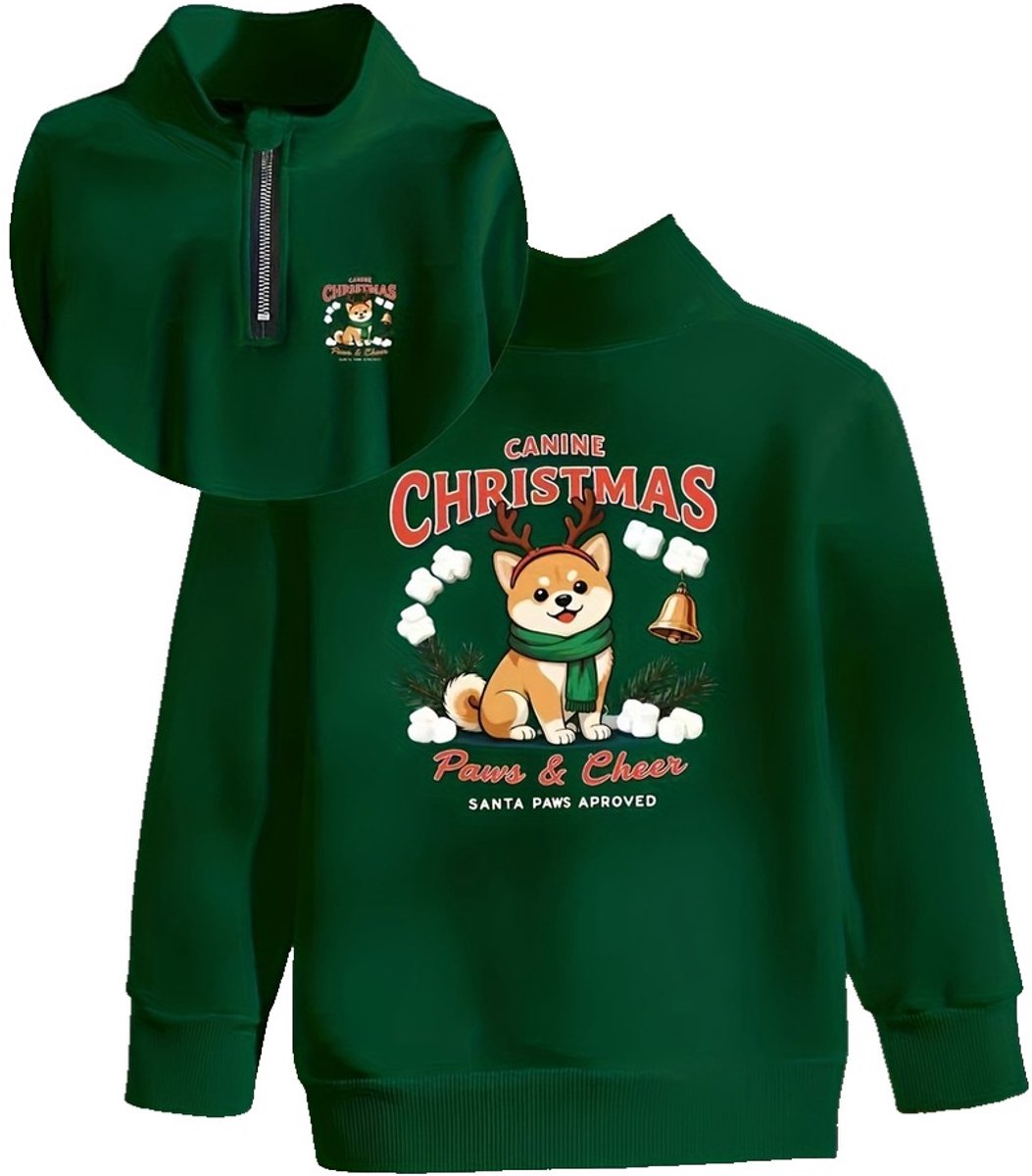 Currero Quarter Zip Jongens Sweater Met Rits Jumper Quarterzip Hoodie Jongen Warme Trui Vest Lang Coltrui 9 Jaar Groen