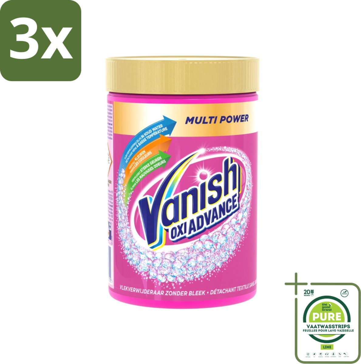 3 x Vanish Oxi Advance - Vlekkenverwijderaar Poeder - Zonder Bleek - Gekleurde Was - 600 Gram - Grootverpakking - Vlekkenverwijderaar - Waspoeder - Gekleurde Was - Vlekken Verwijderen - Actieve Zuurstof
