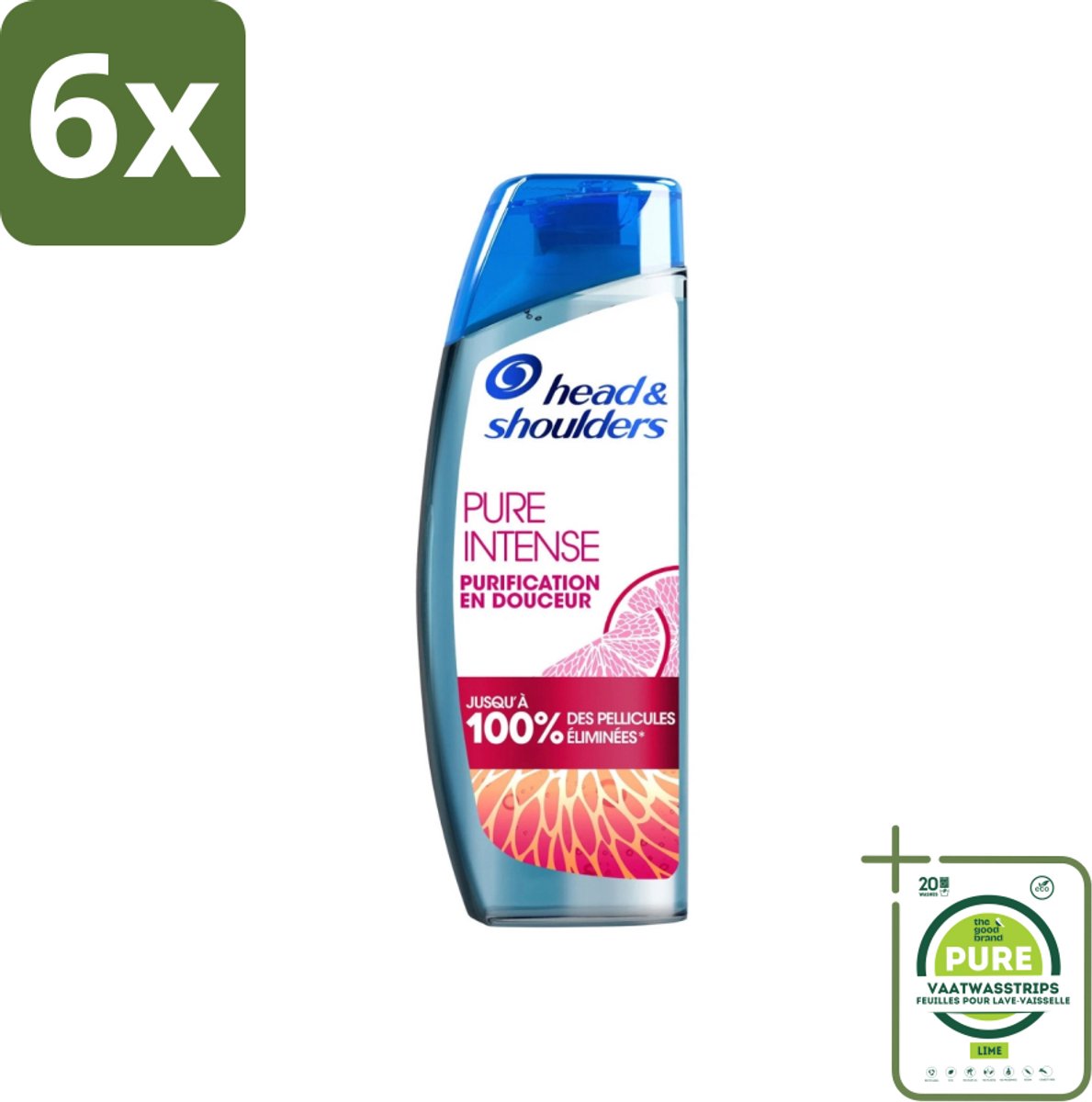 Head & Shoulders - Anti-Roos Shampoo - Pure Intense - Grapefruit - 250 ml - Voordeelverpakking - 6 stuks - Anti-Roos Shampoo - Roos shampoo