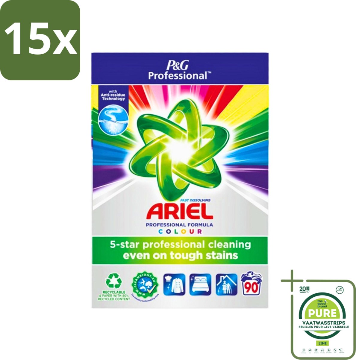 15 x Ariel Professional - Waspoeder - Gekleurde Was - 90 Wasbeurten - Grootverpakking - Waspoeder - Gekleurde Was - Vlekkenverwijdering - Kleurbehoud - Wasmiddel