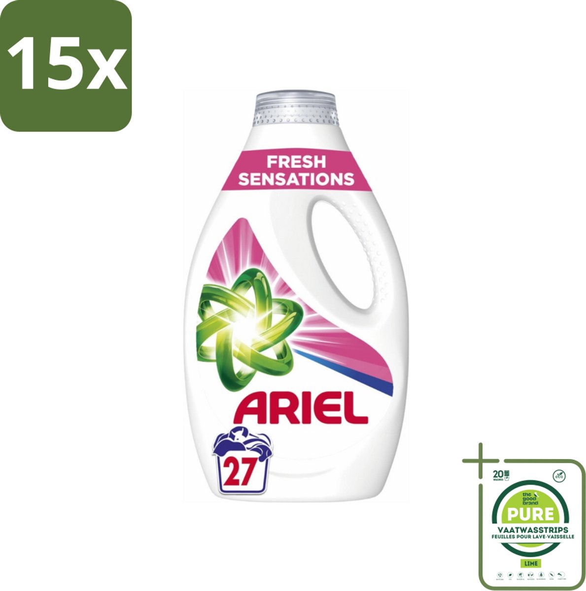 15 x Ariel Original - Fresh Sensations - Vloeibaar Wasmiddel - Witte en Lichtgekleurde Was - 27 Wasbeurten - Grootverpakking - Wasmiddel - Vloeibaar Wasmiddel - Ariel - Wasverzachter - Frisse Geur
