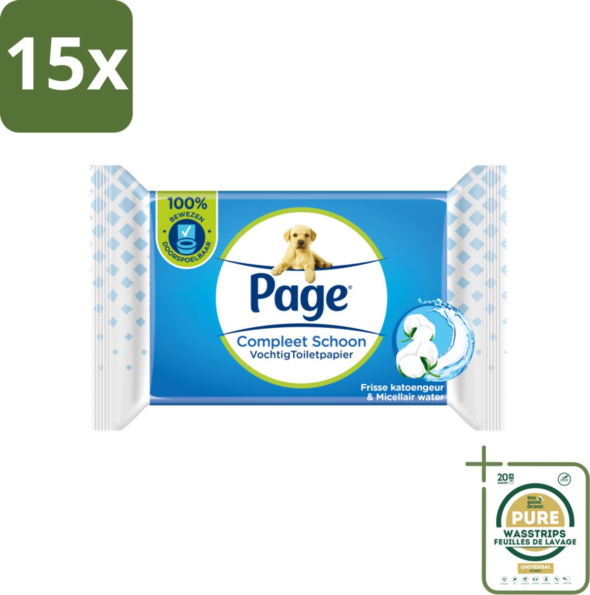 15 x Page – Vochtig Toiletpapier – Navulling – 38 doekjes - Grootverpakking - Koffiezetapparaat
