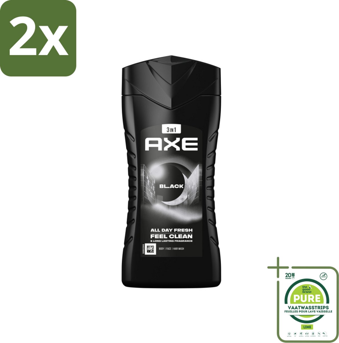 Axe 3-in-1 Douchegel Black 250 ml - Voordeelverpakking - 2 stuks - Douchegel - Axe