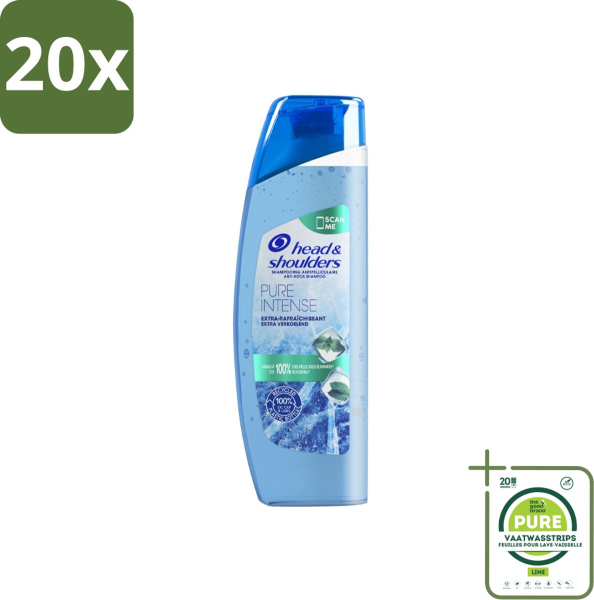 20 x Head & Shoulders - Anti-Roos Shampoo - Pure Intense - Extra Verkoelend - 250 ml - Grootverpakking - Roos Shampoo - Anti-roos Shampoo - Verkoelende Shampoo - Hoofdhuidverzorging - Hoofdhuidverfrissing