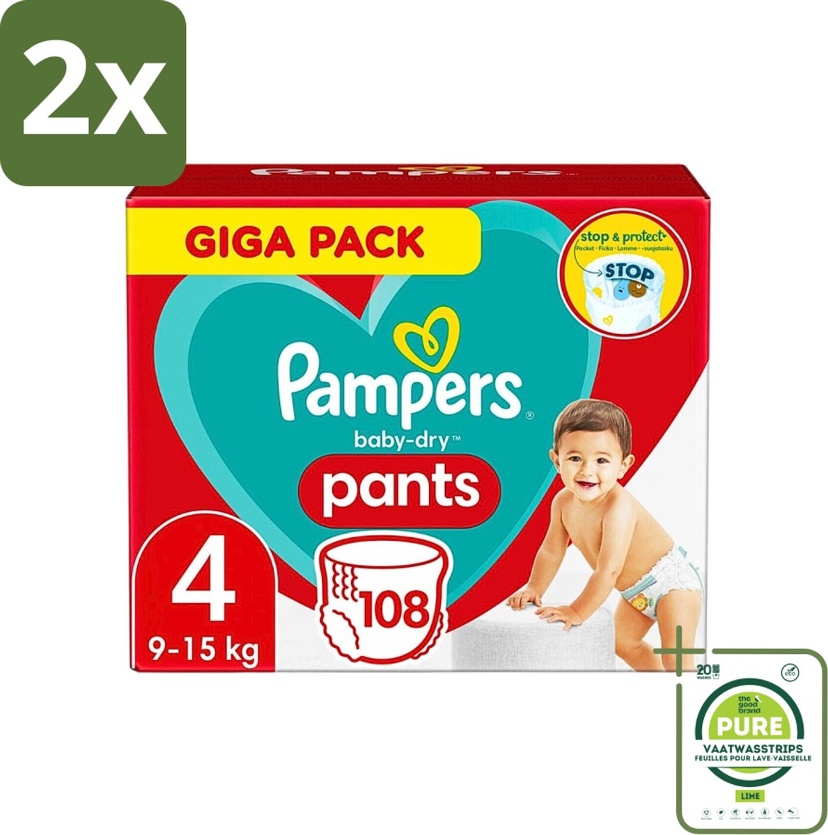 Pampers - Baby-Dry Pants - Luierbroekjes - Maat 4 (9-15 kg) - Comfort Fit - 108 Luiers - Voordeelverpakking - 2 stuks - Pampers luierbroekjes - Baby luier