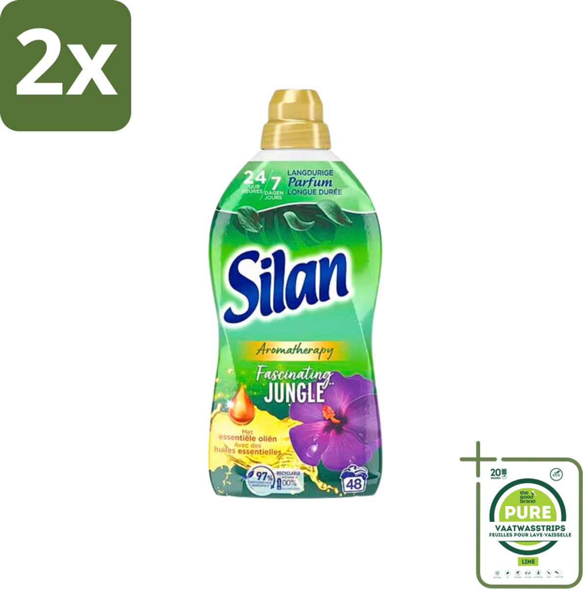 Silan Aromatherapy - Wasverzachter - Fascinating Jungle - Essentiële Oliën en Langdurige Parfum - 48 Wasbeurten - 1.056L - Voordeelverpakking - 2 stuks - Wasverzachter - Geur