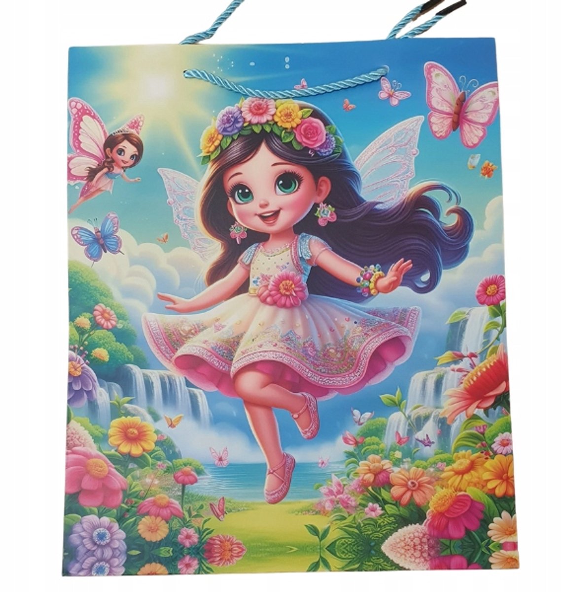 Papieren Cadeautas 32x26x10 cm met Brede Bodem - Kinderprints