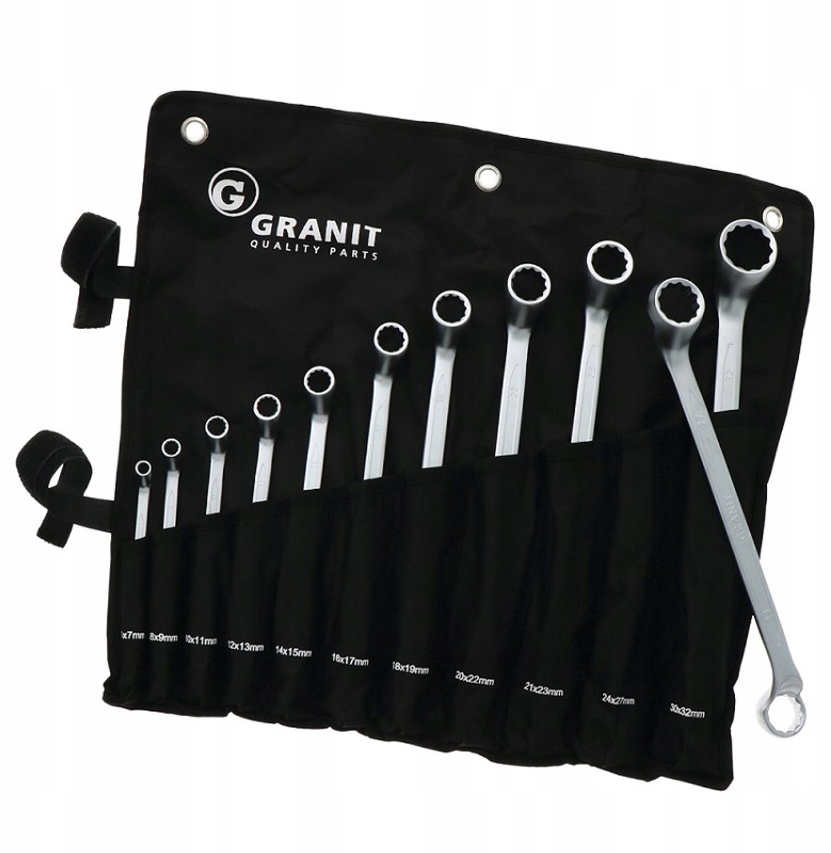 Set gebogen dubbelzijdige ringsleutels 11 stuks, 6-32 mm