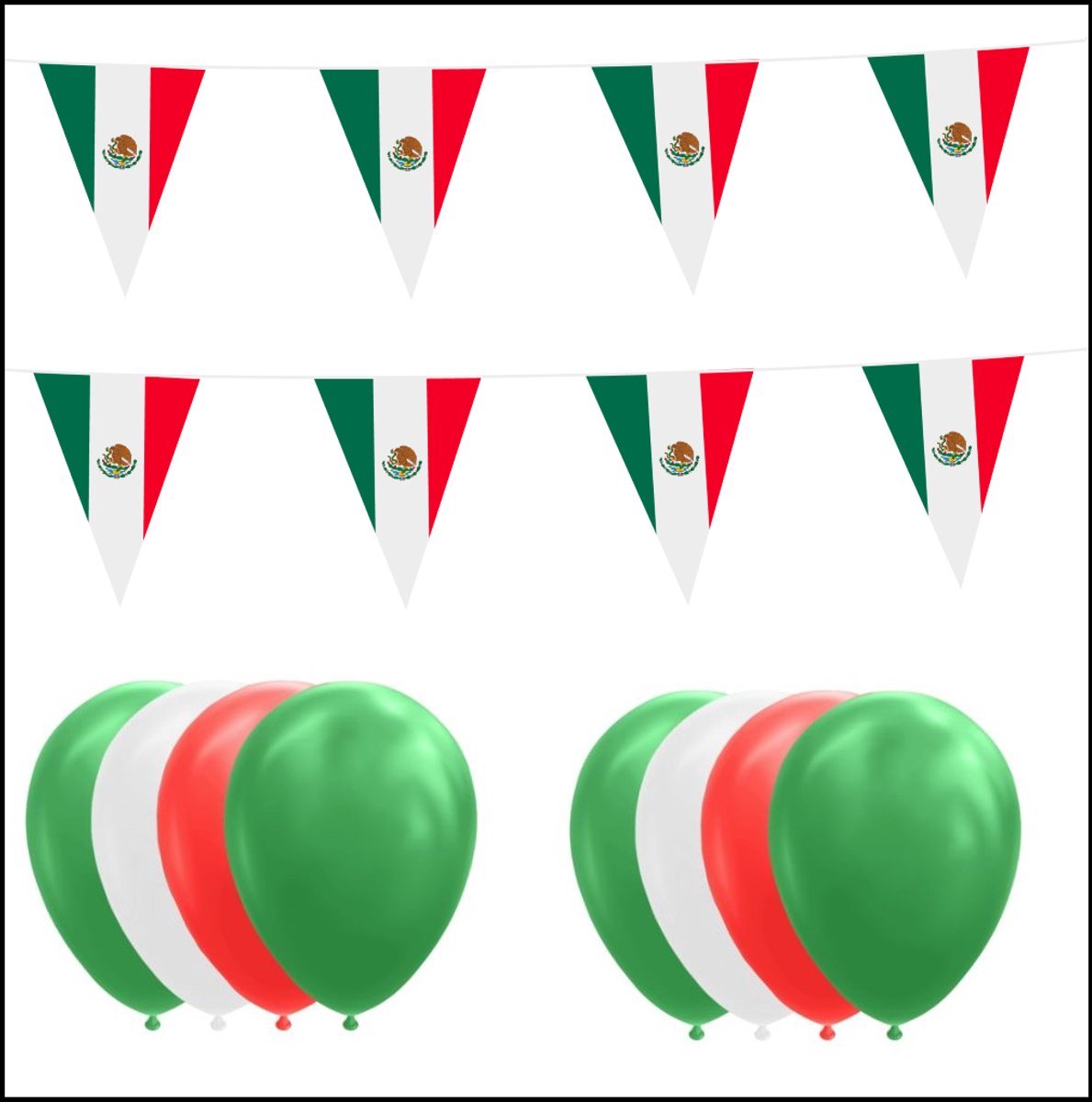 Mexico feestpakket- 2x Vlaggenlijn 10 meter + 20 ballonnen groen/wit/rood - Versiering Slinger Feestdecoratie Decoratie