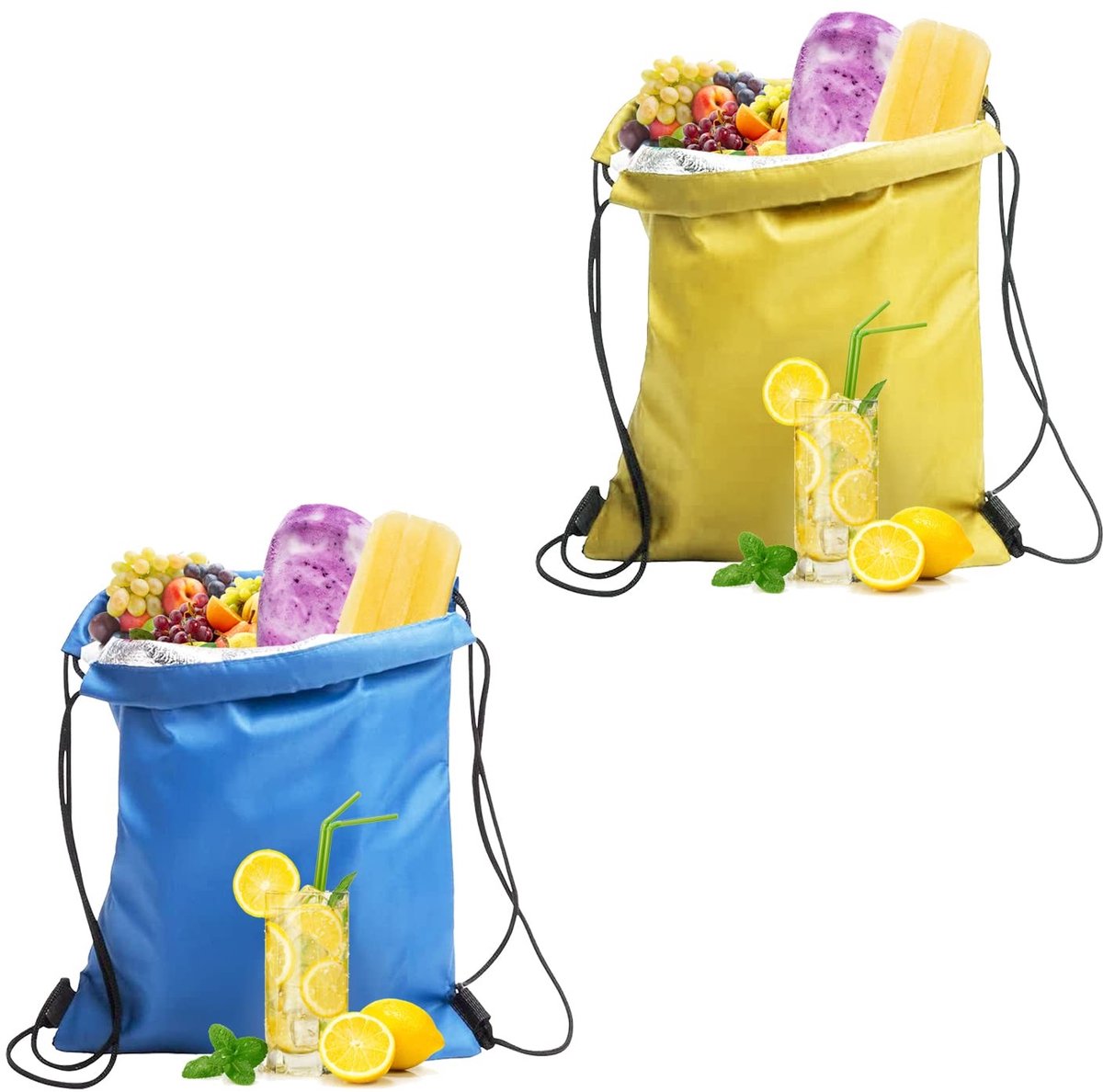 Solidchoice - Set van 2 Waterdichte Geïsoleerde Lunchtassen met Trekkoord
