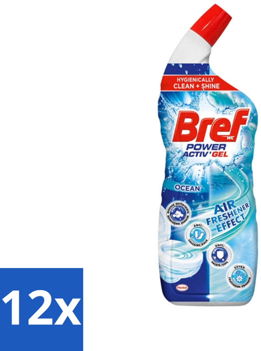 12 x Bref WC - Power Activ+ - Toiletreiniger - Anti-Kalk - Oceaan - 700 ml - Toilet Schoonmaak - Toilet Reiniger - Kalkverwijderaar - Toiletglans - Frisse Geur