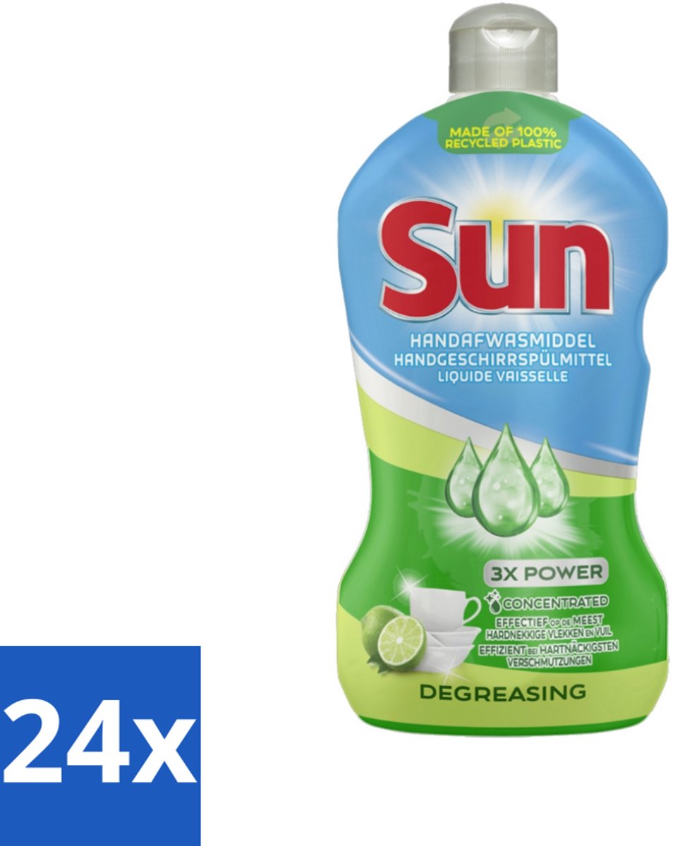 24 x Sun - Handafwasmiddel - Degreasing - Limoen - 450 ml - Handafwasmiddel - Vaatwas - Afwasmiddel - Ontvetter - Limoen