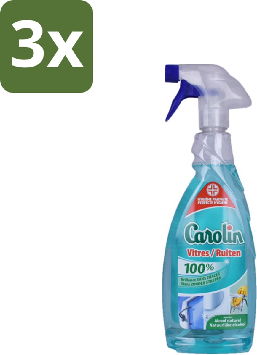 3 x Carolin - Glas- en Ruitenreiniger - Met Natuurlijke Alcohol - 650 ml - Glas Reinigen - Ruiten Reinigen - Glas Reiniger - Ruiten Reiniger - Natuurlijke Alcohol