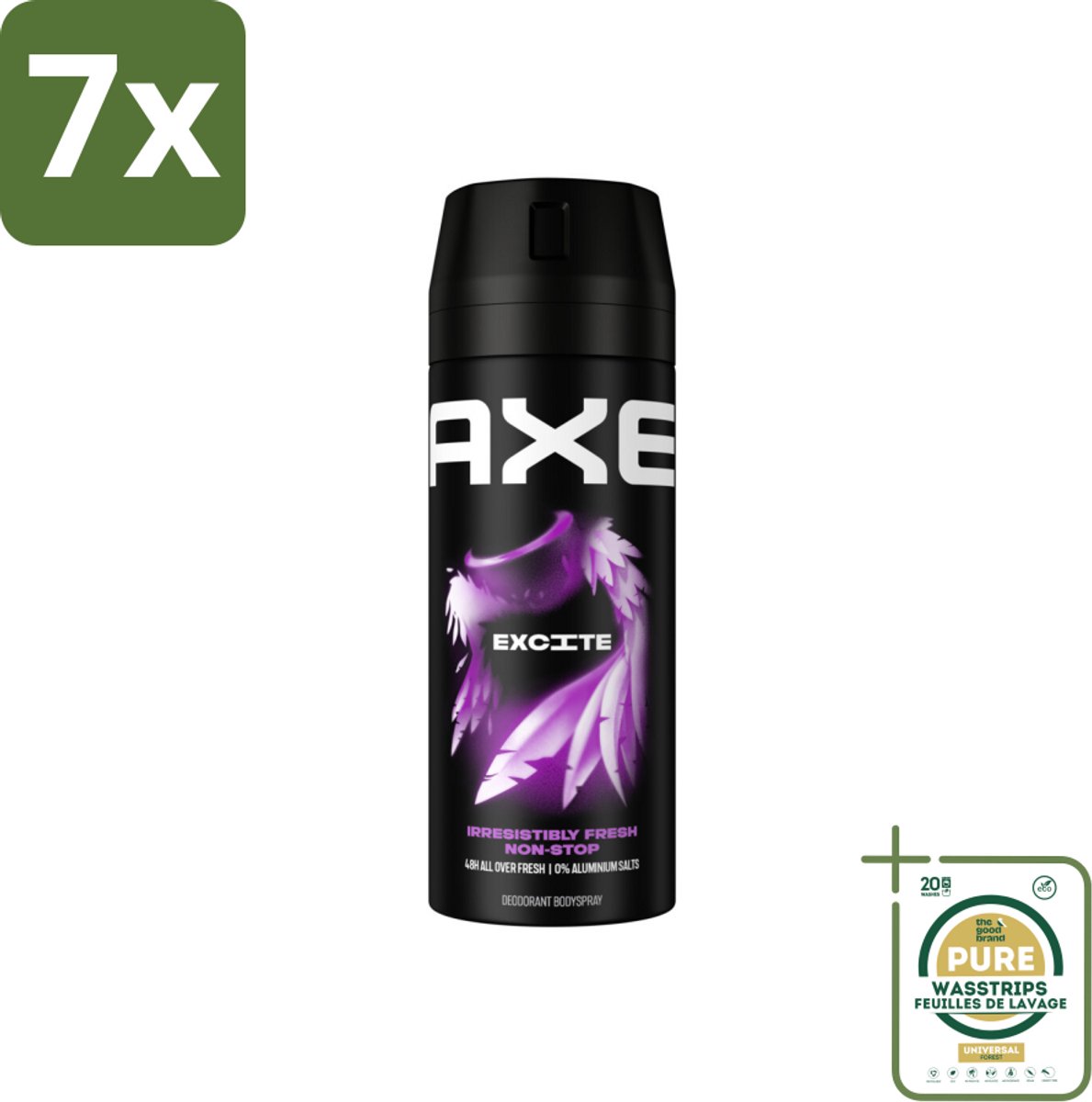 7 x Axe - Deodorant Bodyspray - 48hrs Fresh - Excite - Crisp Coconut & Black Pepper - 150 ml - Grootverpakking - Deodorant - Lichaamsgeur - Frisheid - Kokosnoot - Zwarte Peper