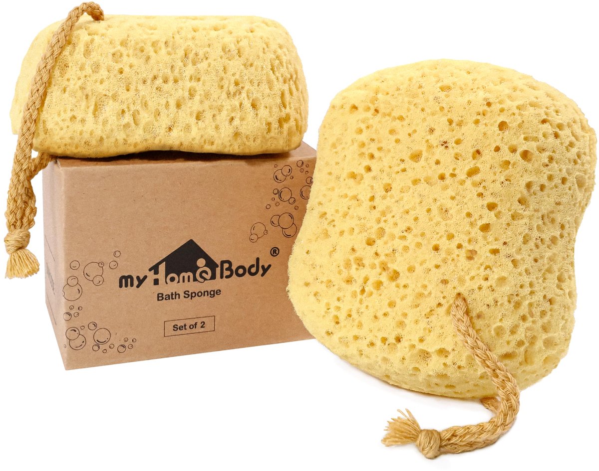 myHomeBody Badspons, Schuim Loofah-spons, Lichaamsspons voor Douche – Grote Maat, Veel Schuim, Rond, 2-Pack - ShopVlot