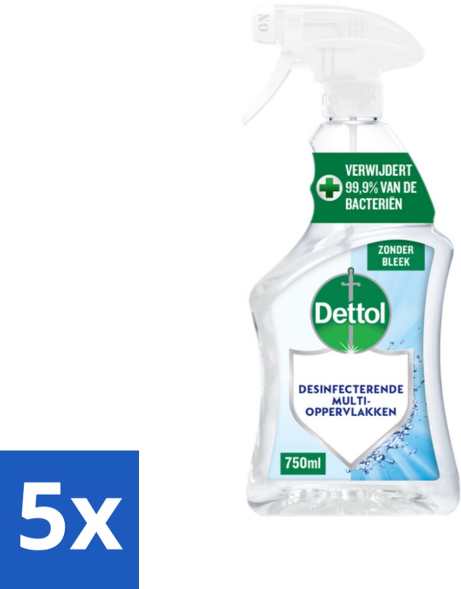5 x Dettol Desinfecterende Multi-Oppervlakken Spray 750 ml - Reiniger Spray - Hygiëne - Reinigen Zonder Bleek - Keuken Reinigen - Badkamer Reinigen