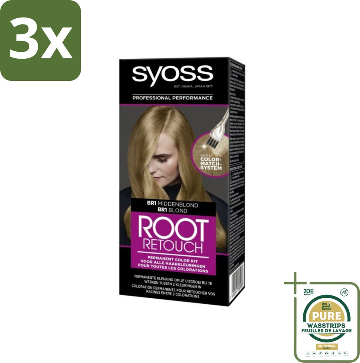 3 x Syoss - Haarverf - Root Touch-up - BR1 Middenblond - 1 Haarkleuring - Grootverpakking - Haartint - Uitgroeikleuring - Root Touch-up - Haarverf - Haarverf BR1
