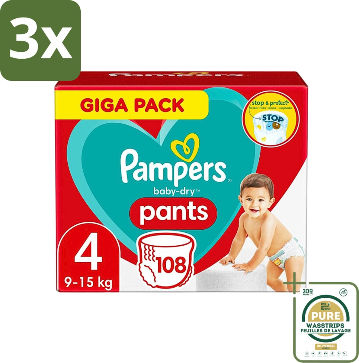3 x Pampers - Baby-Dry Pants - Luierbroekjes - Maat 4 (9-15 kg) - Comfort Fit - 108 Luiers - Grootverpakking - Baby Luier - Baby Droge Huid - Baby Luierbroek - Baby Luier 4 Kg - Snel Verschonen