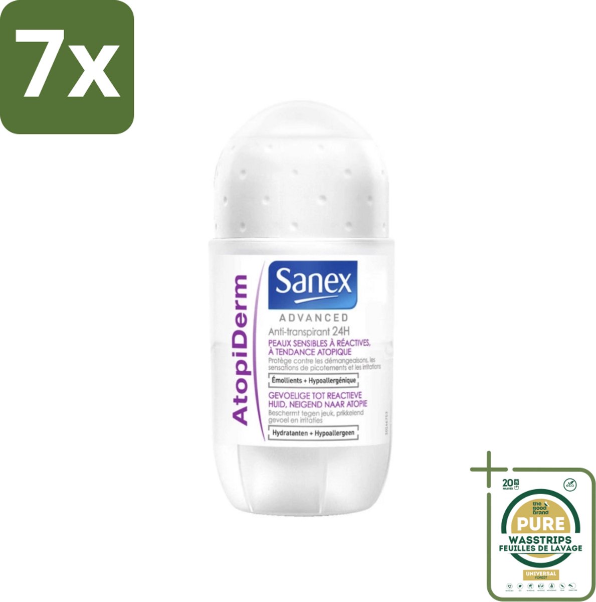 7 x Sanex Advanced - Gevoelig - Deodorant Roller - 24h Anti-Transpirant - Geavanceerd Atopiderm - 50 ml - Grootverpakking - Gevoelige Huid - Gevoelig Deodorant - 24h Bescherming - Atopiderm - Huidbarrière