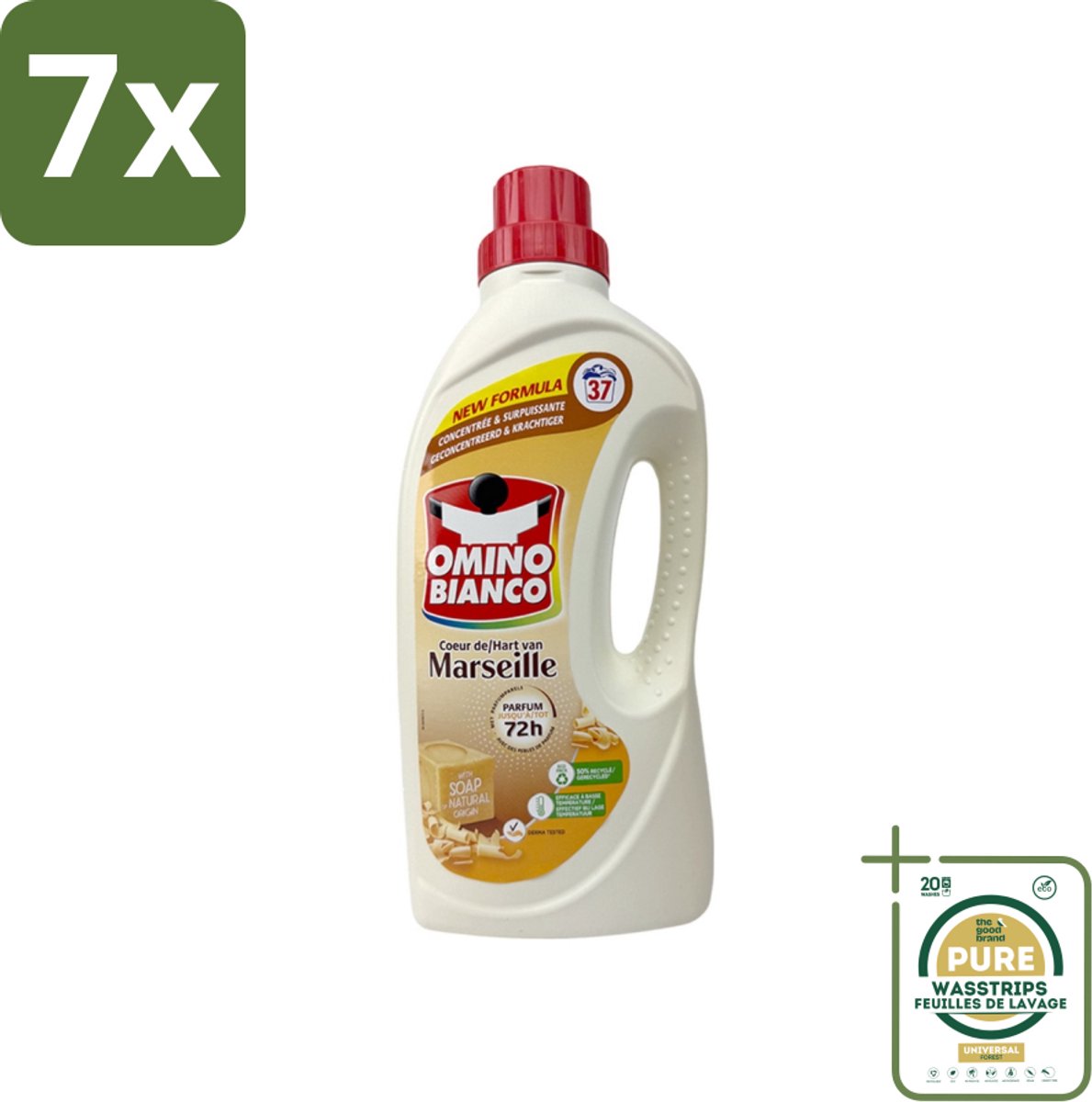 7 x Omino Bianco - Marseille - Wasmiddel - Natuurlijke Zeep - Witte & Gekleurde Was - 37 Wasbeurten - Grootverpakking - Marseille-zeep - Natuurlijke Zeep - Wasmiddel - Wasmiddel Voor Kleding - Enzymen